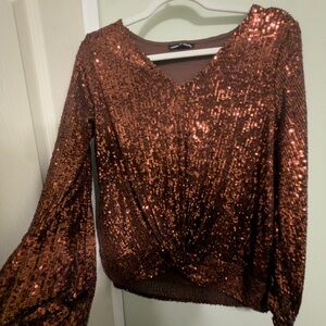 Cable & Gauge Copper Sequin V-Neck Blouse